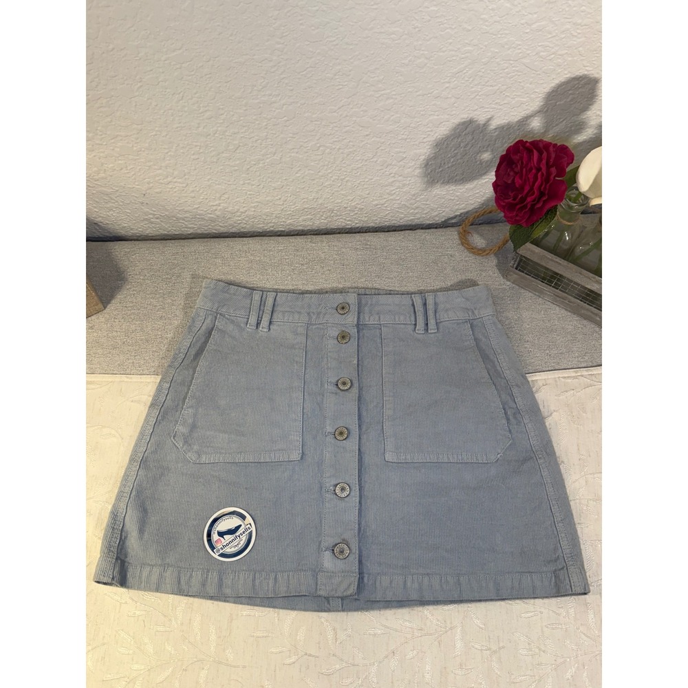 American Eagle Light Blue Corduroy‎ Button Front Mini Skirt Super Stretch Size 6